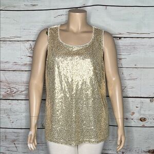 Isaac Mizrahi Live! Size 2X Gold Sequin - Velvet Scoop Neck Tank Top Blouse